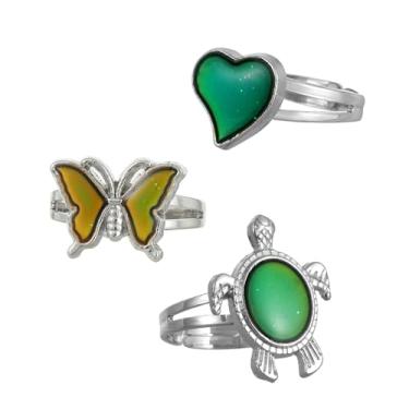 Imagem de LUBINGSHINE Conjunto de 3 anéis de humor que mudam de cor, tamanho ajustável, conjunto de anéis de tartaruga, Metal, Sem pedra preciosa