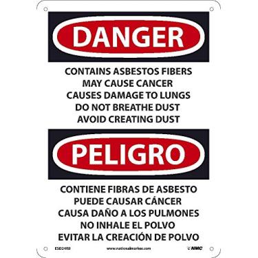 Imagem de ESD24RB Sinal de perigo marcador nacional, contém fibras de amianto que podem causar câncer causam danos aos pulmões, 25,4 cm x 35,5 cm, plástico rígido