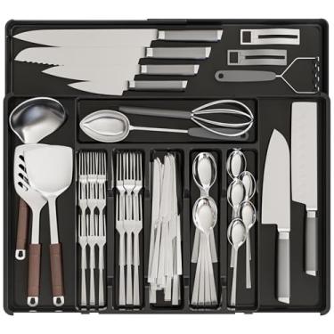 Imagem de Organizadores de talheres expansíveis para gavetas de cozinha, organizador grande de talheres sem BPA na gaveta, organizador de gaveta de utensílios de plástico, adequado como talheres, facas, garfos,