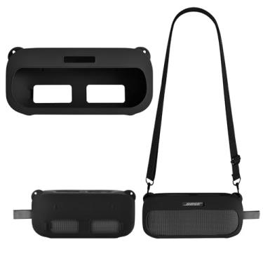 Imagem de Capa protetora de silicone adequada para alto-falante portátil Bose SoundLink Flex 2ª geração/Bose SoundLink Flex Bluetooth, capa protetora portátil com alça de ombro (preto)