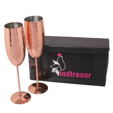Imagem de INDTRESOR Aço inoxidável martelado luxuoso aparência champanhe bebidas quencher durável inquebrável cálices cálices lacado acabamento de cobre anti-manchas 200 ml conjunto de 2.