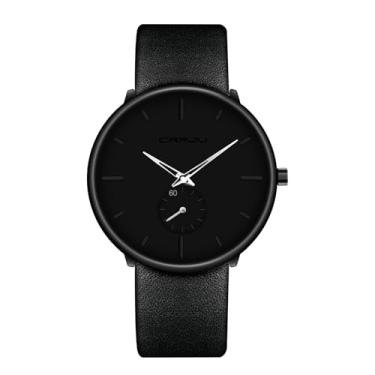 Imagem de Relógios masculinos ultrafino minimalista à prova d'água - moda relógio de pulso para homens vestido unissex com pulseira de couro, Prata, 4 cm, Estilo minimalista moderno