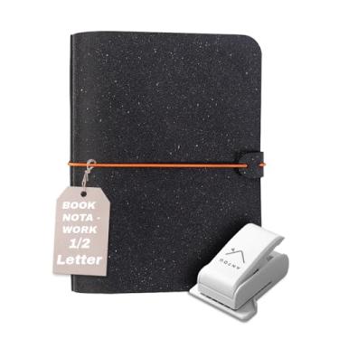 Imagem de ANTOU Caderno de fichário magnético de couro reciclado BOOK NOTA, agendas de escrita recarregáveis para trabalho profissional e uso personalizável, adequado para 1/2 letra, melhor escolha de presente,