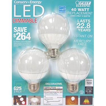 Imagem de Lâmpada decorativa Feit Electric BPCEG25 regulável G25, 29,2 x 22,8 x 7,6 cm, branca, pacote com 3