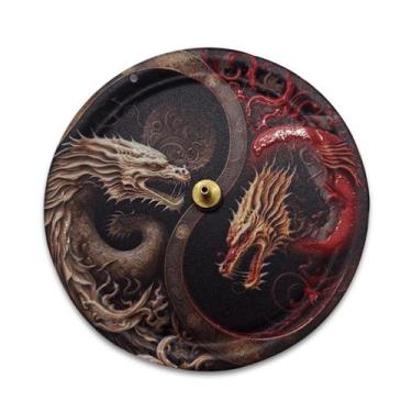 Imagem de Incensário Metal Vareta Dragões Branco e Vermelho Ímã 11 cm - Youbai