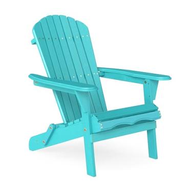 Imagem de Cadeira Adirondack dobrável de madeira para ambientes externos com encosto e selim pré-montados, móveis de destaque para pátio, quintal, jardim, varanda, deck e fogueira de piscina