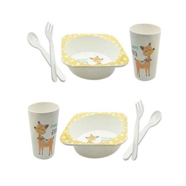 Imagem de 2 Kit papinha Prato Copo e talheres infantil bebê - Amarelo - clink