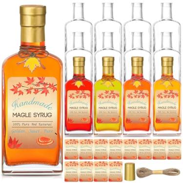 Imagem de LOYIM 12 garrafas de vidro de xarope de bordo a granel de 227 g garrafa de vidro transparente com tampas de cortiça, recipientes de xarope reutilizáveis, adesivos de xarope de bordo para presentes de