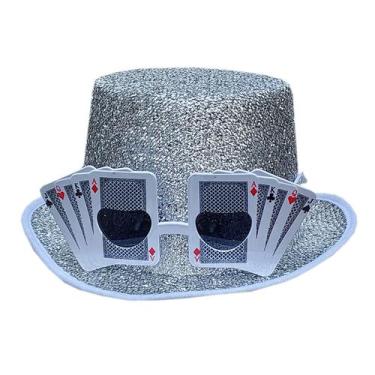 Imagem de Acessório Fantasia Jogador Cartas Cassino: Cartola + Óculos Temático +