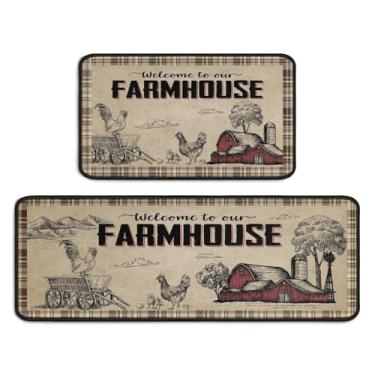 Imagem de Ghroiep Conjunto de 2 peças de tapetes de decoração de cozinha de fazenda, tapetes e tapetes de cozinha de galo, antiderrapantes, laváveis, absorventes de microfibra, acessórios de cozinha, tapetes de