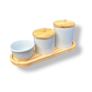 Imagem de Kit Higiene Bebê Porcelana com Tampa e Bandeja pote para algodão e cotonete kh3