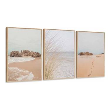 Imagem de Quadro Decorativo Praia Paisagem Nude Folhagem sala quarto Com Moldura (Moldura Bege, 60x80, Com Vidro)