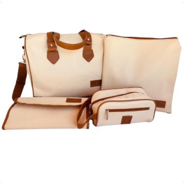 Imagem de Kit Organizador Médico Corina Fabri 4 Peças, Vinil Versalhes Marfim Bolsa 34x30x15cm Porta Jaleco Case Estetoscópio Porta Esfigmomanômetro