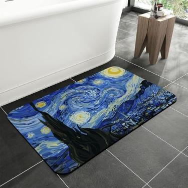 Imagem de jajoaier Tapete de banheiro vintage estrelado noturno, tapetes de banho macios e antiderrapantes, tapete lavável à máquina de secagem rápida para chuveiro, banheira, acessórios de banheiro de cozinha