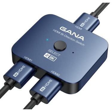 Imagem de GANA Comutador Hdmi 2.1, Divisor E 8K Bidirecional, 2 Em 1 Saída, 4K A 120 Hz, 60 Hub Ultra Hd De Alumínio 48 Gbps Compatível Com Ps5/4, Xbox, Roku, Apple Tv, Fire Stick