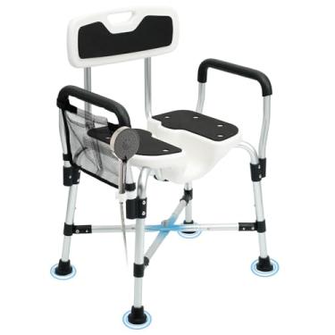 Imagem de Ceyodo Cadeira De Banho Para Chuveiro Interno, Assentos Adultos, Resistente Idosos, Com Braços E Encosto Acolchoados, Altura Ajustável Em 4 Níveis Banheira