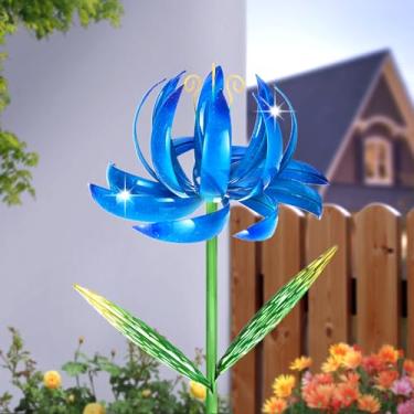 Imagem de SUCUY Decoração De Jardim Ao Ar Livre Com Cata-Ventos, Esculturas Vento Metal 47 Polegadas, Presentes Para Mães, Moinhos Flor Lótus Quintal E Gramado