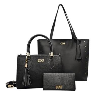 Imagem de Kit Bolsa Feminina Sacola De Ombro Transversal De Mão E Carteira (Preta)