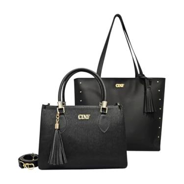 Imagem de Kit Bolsa Feminina Sacola De Ombro Transversal De Mão (Preta)