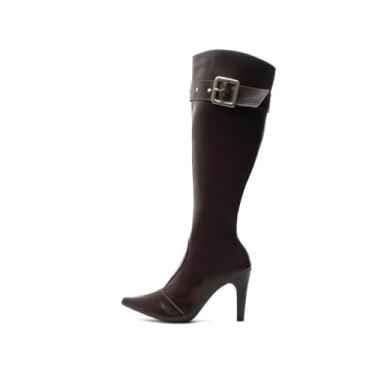 Imagem de EMILY ONLINE, Bota Feminina Cano Longo Salto Alto Fino 9cm Bico Fino Napa Confortável Zíper Elegante (Marrom, BR, Adulto, Numérico, 35)