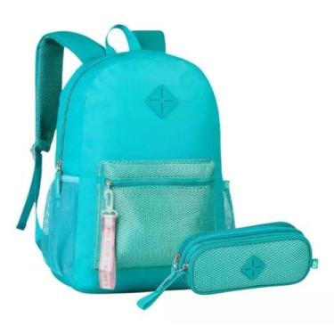 Imagem de Mochila Bolsa Costas Escolar Feminina + Estojo Pastel - Clio