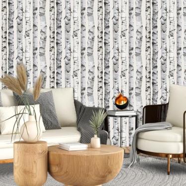 Imagem de MOSITU Papel de parede de bétula árvore gigante papel mural de parede natureza arte floresta decalques de parede removíveis grandes adesivos de bétula branco árvores papel de parede para quarto sala