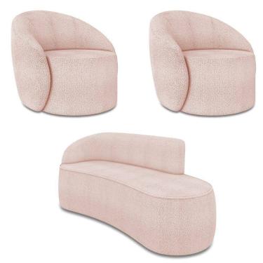 Imagem de Sofá 3 Lugares Orgânico 180cm Morgan E 2 Poltronas Lua Bouclê Rosê D03 - D`rossi