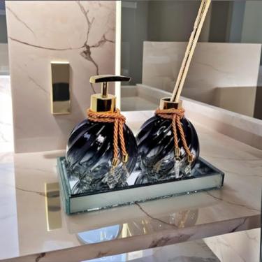 Imagem de Kit Lavabo Saboneteira Luxo Difusor Espiral Preto Dourado