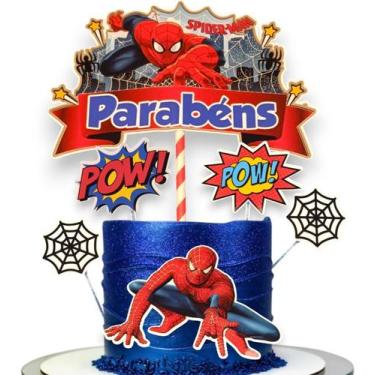 Imagem de Topo De Bolo Homem Aranha Aniversário Topper Parabéns Menino - Shop da