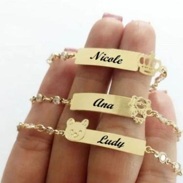 Imagem de Pulseira Chapinha Infantil Elos Ponto De Luz Opções Banho De Ouro