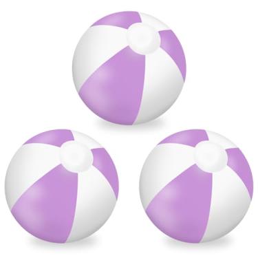 Imagem de Whaline 3 bolas de praia infláveis de 40,6 cm, bolas redondas de PVC, brinquedos fofos para o verão, tema tropical havaiano, decoração de festa na praia (roxo escuro e branco)