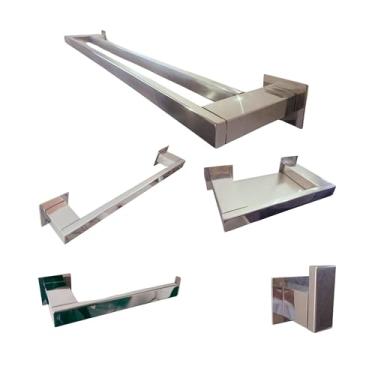 Imagem de Kit Acessórios para Banheiro 5 Peças Inox 304 Porta Toalha Duplo 70cm Ipanema