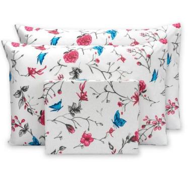 Imagem de Jogo De Lençol Super King Com Bainha + 2 Fronhas 3 Peças Estampado Per