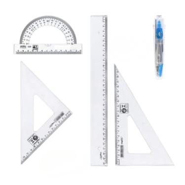 Imagem de Conjunto Escolar - Inclui RéGua Transparente de Geometria MatemáTica, Transferidor, Compasso(Azul 5 pçs)