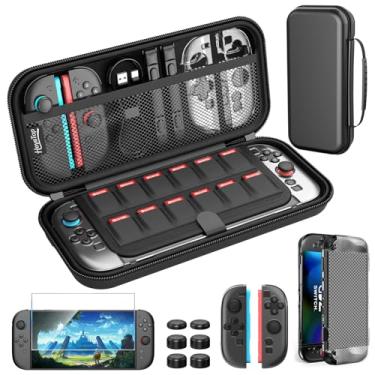 Imagem de Nintendo Switch Case HEYSTOP Nintendo Switch estojo de transporte com 2 protetores de tela Joy-con Grips and PlayStand para Nintendo Switch protetor de tela e polegar para acessórios Nintendo Switch