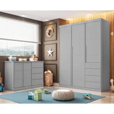 Imagem de Conjunto Infantil Guarda Roupa e Cômoda Jade 100% MDF Cinza Semi Brilh