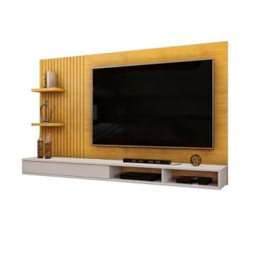 Imagem de Painel Para Tv Ripado Até 60 Polegadas Suspenso Com Prateleiras Home Rack Moderno Sala Quarto Luxo (Cedro/Bali)
