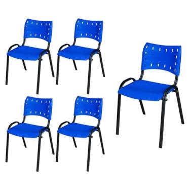 Imagem de Kit 5 Cadeira Iso Base Preto Igreja, Escola, Escritorio Azul