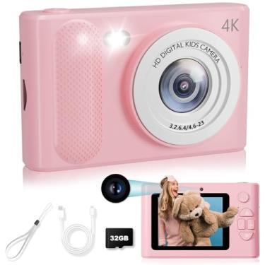 Imagem de Câmera digital infantil, 48 MP, 1080p, zoom 8x, luz de preenchimento, cartão SD de 32 GB (rosa)