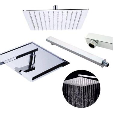 Imagem de Ducha Chuveiro 20x20 Slim Inox Com Braço 36 Cm