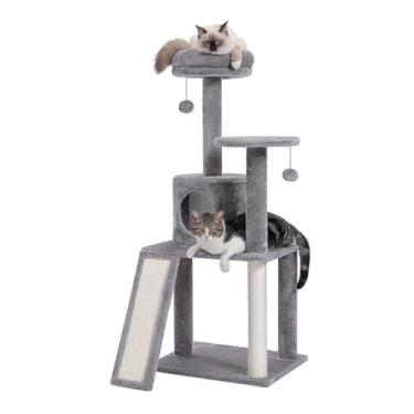 Imagem de Arranhador Torre Para Gato Grande Com Rampa Poste Sisal Casinha Toca Brinquedo 130x52x37cm(Cinza Claro)