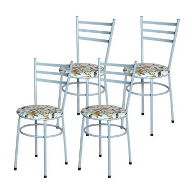 Imagem de Conjunto 4 Cadeiras Epoxi Cinza Para Cozinha Assento Estampado Cor:floral Orquídea