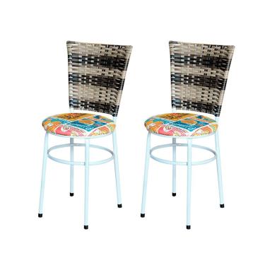 Imagem de 2 Cadeiras Branca Para Cozinha Hawai Cappuccino Premium Assento Floral Cor:happy Hour