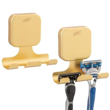 Imagem de TAILI Poderoso suporte de barbeador com ventosa, pacote com 2, ganchos elegantes de aço inoxidável 304 para toalha, bucha, roupão de banho, suporte de barbeador para parede de chuveiro, fácil de