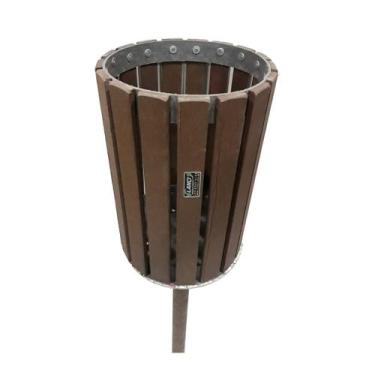 Imagem de Lixeira redonda em madeira plástica maciça marrom com 40l 100% recicla