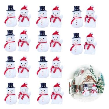 Imagem de 24 peças de mini bonecos de neve, bonecos de neve pequenos com chapéu vermelho e preto para decoração de Natal, micro paisagem, jardim de fadas, casa de bonecas, faça você mesmo, decoração de
