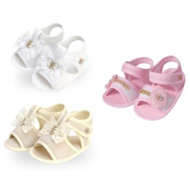 Imagem de Sapatinho Bebê Kit 3 Pares Sandália Menina Laço Renda KIT179 - Nina Ba