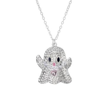 Imagem de WCRAZYE Colar feminino com strass de cristal brilhante delicado gato fantasma morcego aranha teia bruxa abóbora pingente colar Halloween cosplay presentes de Natal, Mediun, Ouro, Cristal