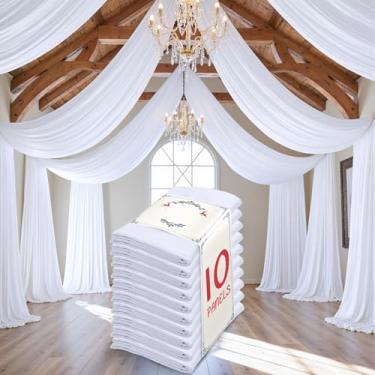 Imagem de leegleri Cortina de teto branca de 1,5 m × 20 pés para festas de casamento, tecido drapeado de poliéster sem rugas, cortina branca para festa, barraca, hotel, banquete, salão, decoração de teto, 10