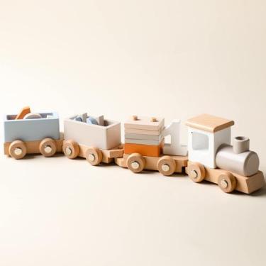 Imagem de Conjunto de trem de madeira ibwaae com números e blocos para bebê